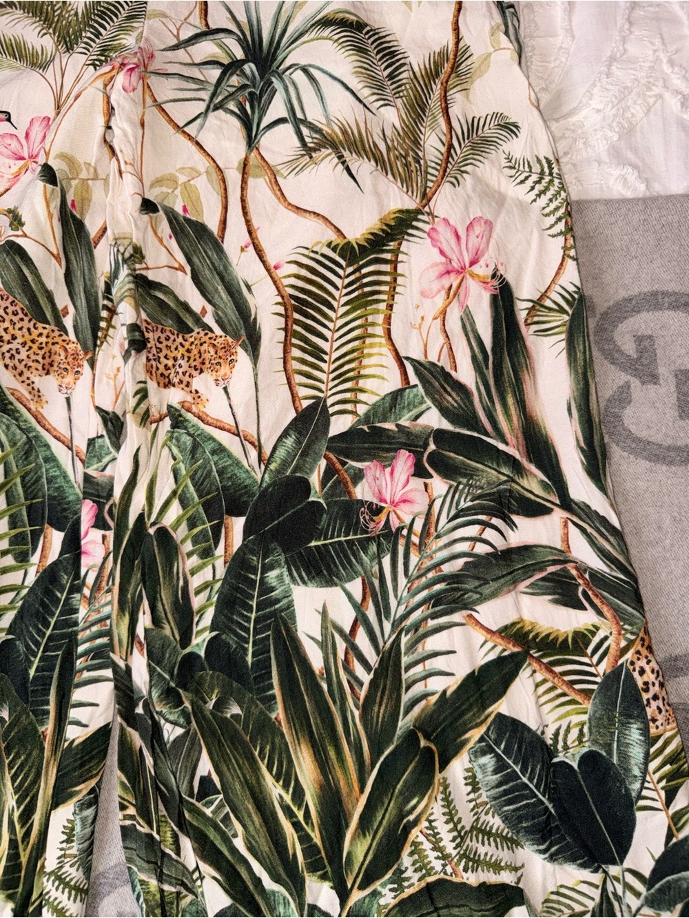 H&M Tropical Print Wide-Leg Pants - White/Green - Picture 3 of 12